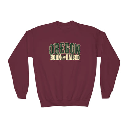 Oregon Born and Raised Vintage PNW Heritage Unisex Youth Crewneck Sweatshirt Graphic