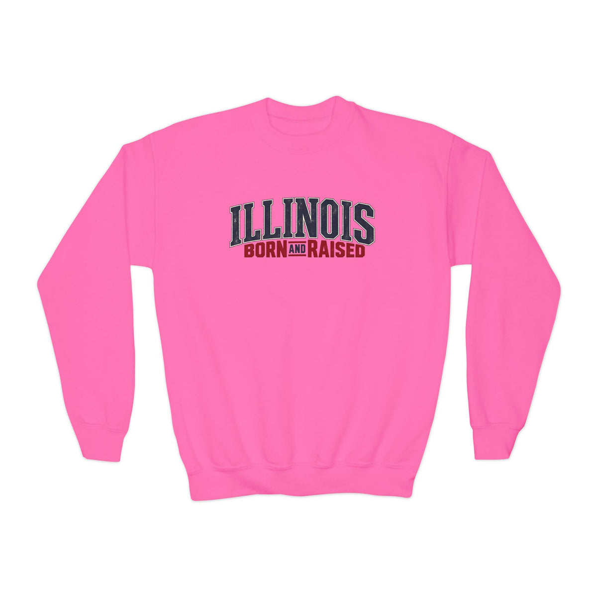 Illinois Born and Raised Premium Heritage Unisex Youth Crewneck Sweatshirt Graphic