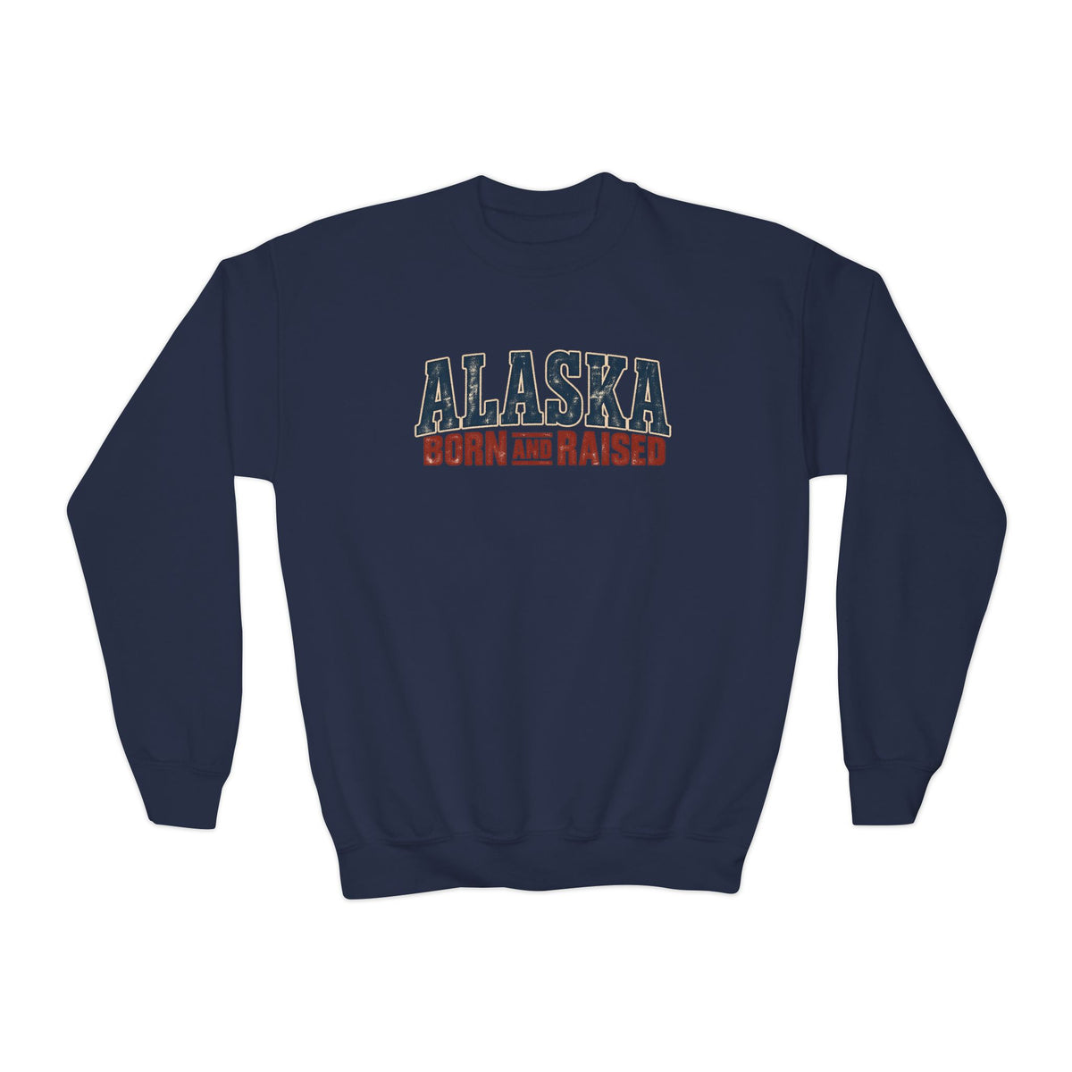 Alaska Born and Raised Vintage Outdoor Heritage Unisex Youth Crewneck Sweatshirt Graphic