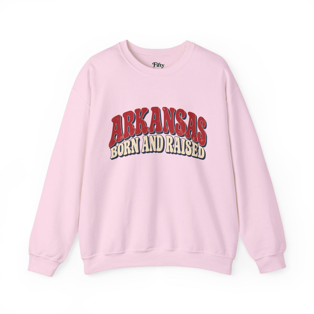Arkansas Born and Raised Retro 1970s Americana Unisex Sweatshirt Graphic