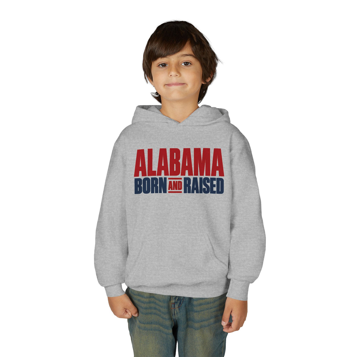 Alabama Born and Raised Minimal Heritage Unisex Youth Heavy Blend Hooded Sweatshirt Graphic