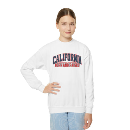 California Born and Raised Vintage Collegiate Unisex Youth Crewneck  Sweatshirt Graphic