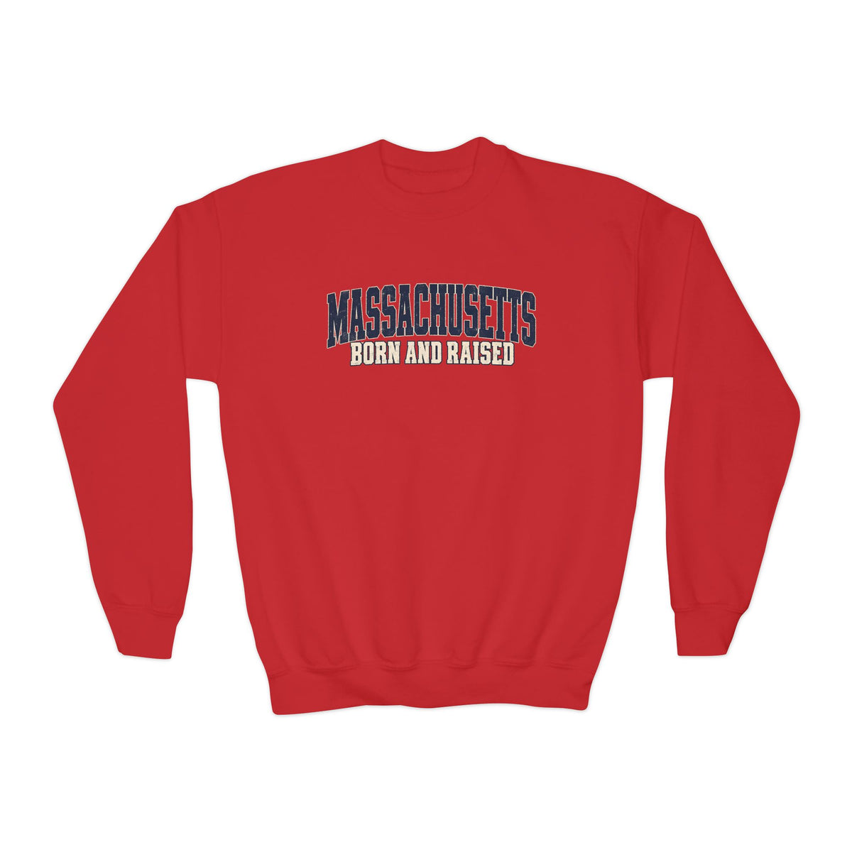 Massachusetts Born and Raised Rugged Heritage Unisex Youth Crewneck Sweatshirt