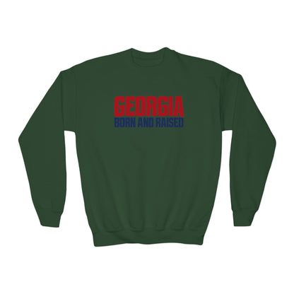 Georgia Born and Raised Modern Southern Streetwear Unisex Youth Crewneck Sweatshirt