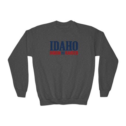 Idaho Born and Raised Premium Heritage Unisex Youth Crewneck Sweatshirt Graphic