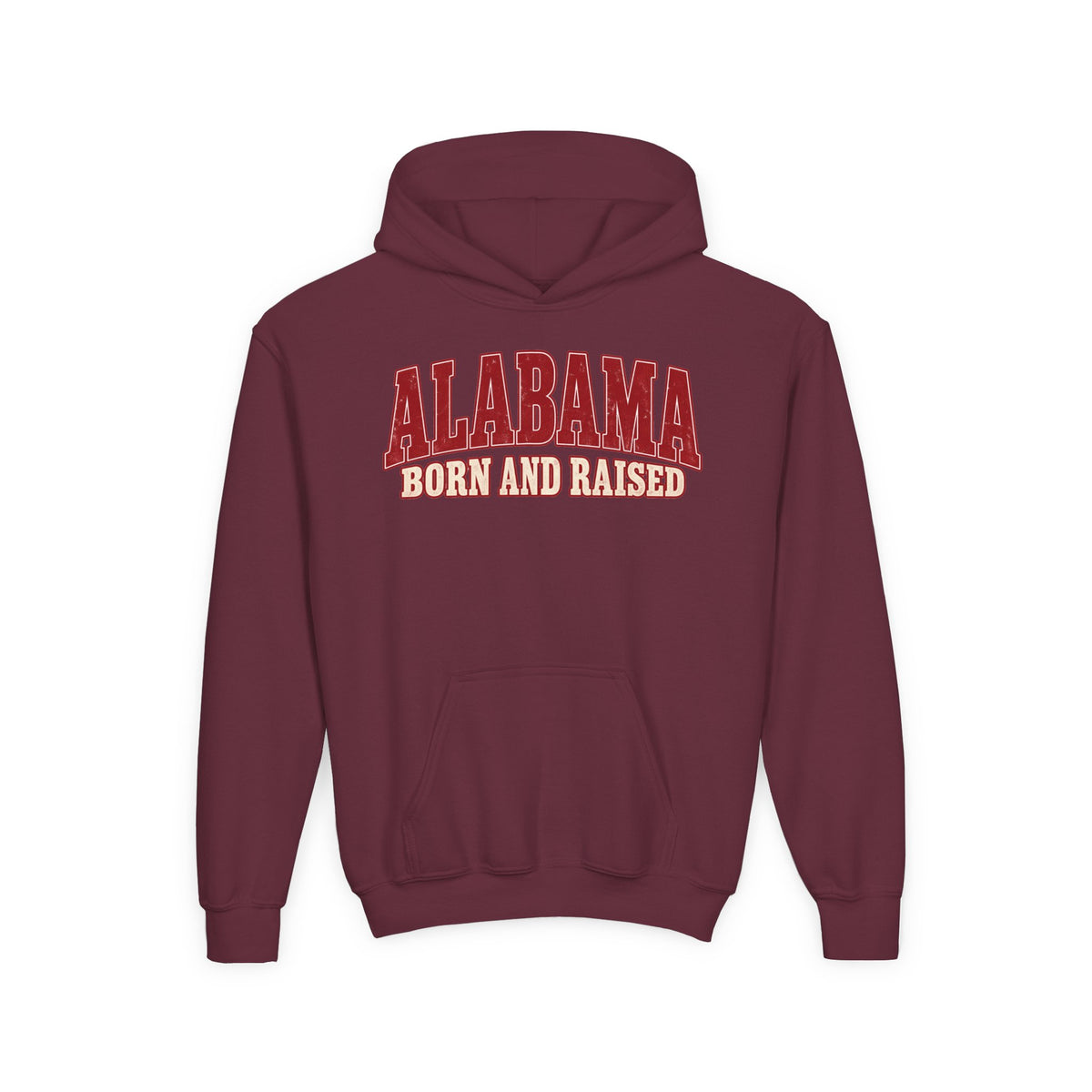 Alabama Born and Raised Classic Southern Heritage Unisex Youth Heavy Blend Hooded Sweatshirt Graphic
