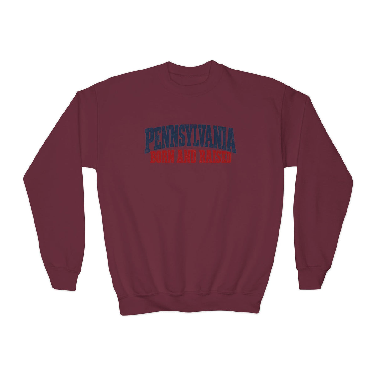 Pennsylvania Born and Raised Vintage Americana Unisex Youth Crewneck Sweatshirt Graphic