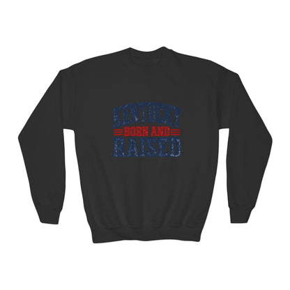 Kentucky Born and Raised Vintage Americana Unisex Youth Crewneck Sweatshirt Graphic