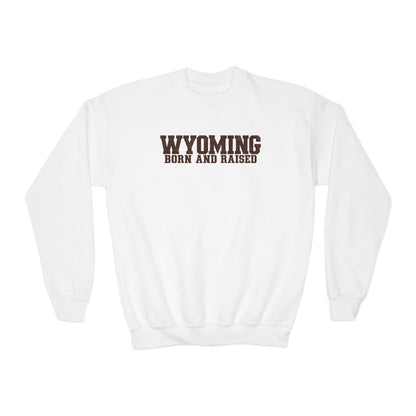 Wyoming Born and Raised Minimal Western Unisex Youth Crewneck Sweatshirt Graphic