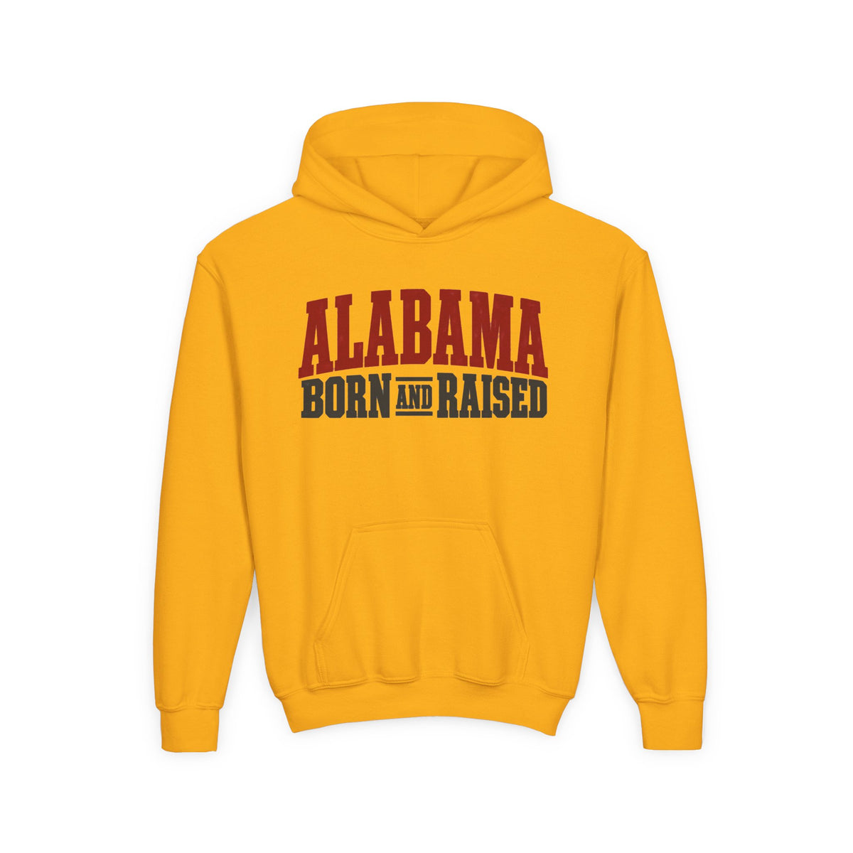 Alabama Born and Raised Rugged Workwear Unisex Youth Heavy Blend Hooded Sweatshirt Graphic