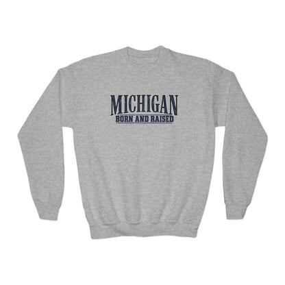 Michigan Born and Raised Premium Heritage Unisex Youth Crewneck Sweatshirt