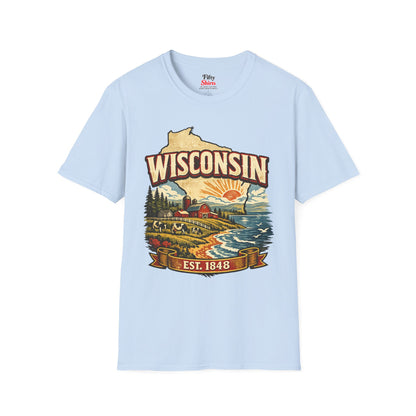 Vintage Wisconsin Heritage Unisex Softstyle T Shirt State Pride Graphic Tee Collections FS03