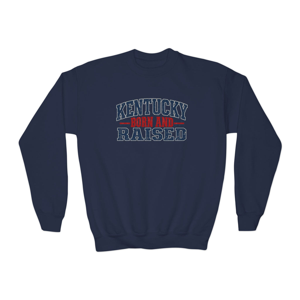 Kentucky Born and Raised Southern Heritage Unisex Youth Crewneck Sweatshirt Graphic