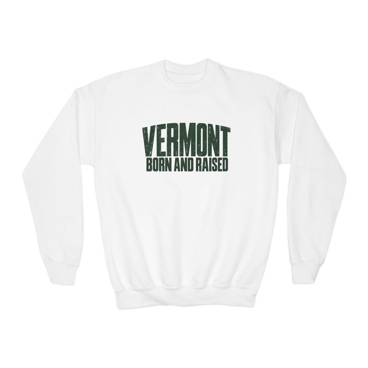 Vermont Born and Raised Modern New England Streetwear Unisex Youth Crewneck Sweatshirt
