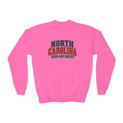 North Carolina Born and Raised Vintage Americana Unisex Youth Crewneck Sweatshirt Graphic