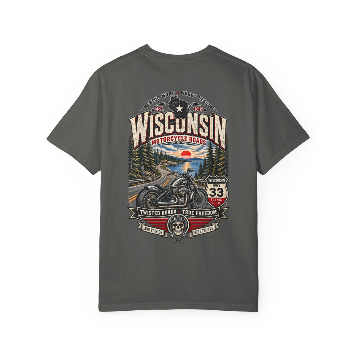Wisconsin Motorcycle Roads Unisex Comfort Color 1717 Streetwear Graphic Tee