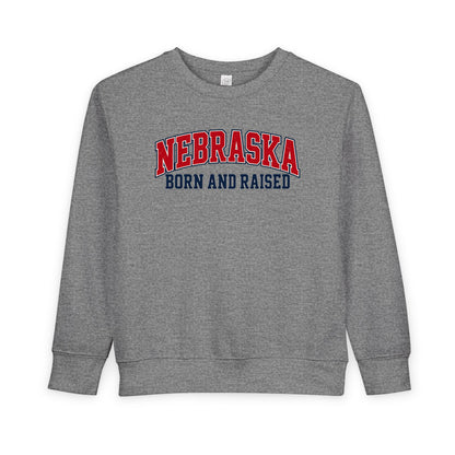 Nebraska Born and Raised Premium Collegiate Unisex Toddler Sweatshirt Graphic