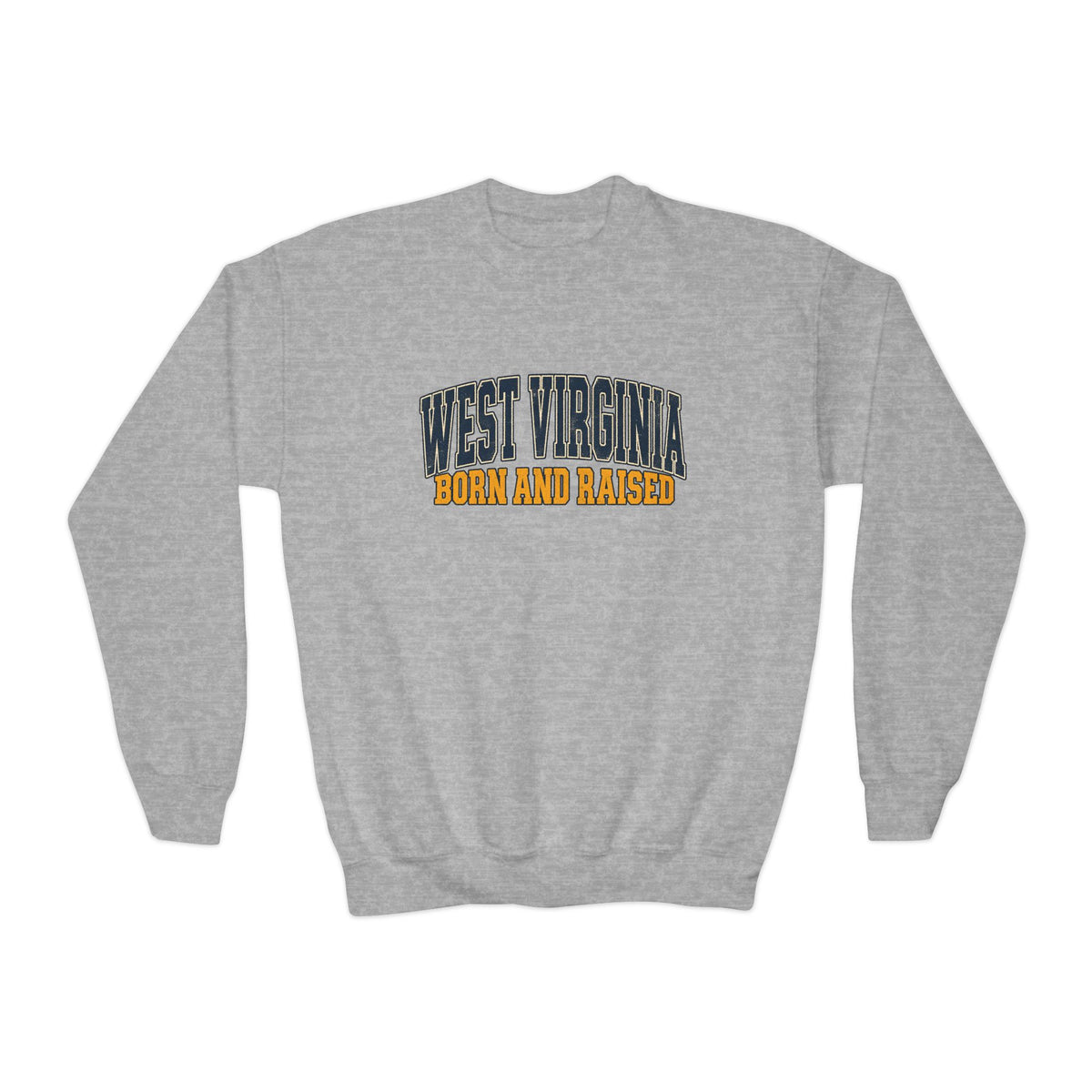 West Virginia Born and Raised Vintage Americana Unisex Youth Crewneck Sweatshirt Graphic