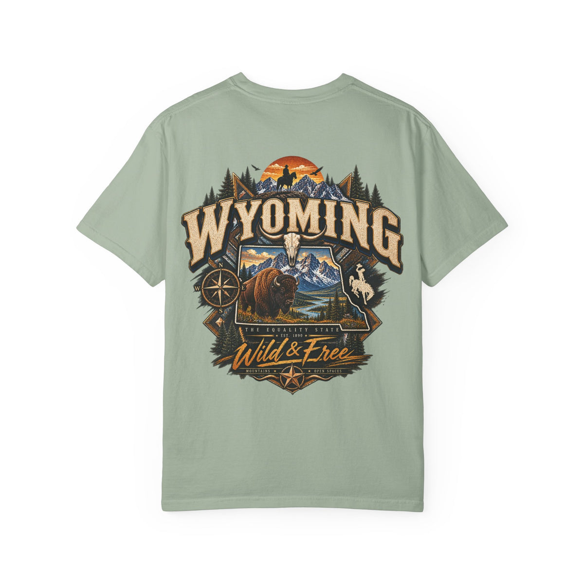 Wyoming Wild and Free Unisex Comfort Color 1717 Streetwear Graphic Tee