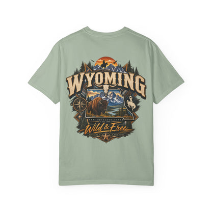 Wyoming Wild and Free Unisex Comfort Color 1717 Streetwear Graphic Tee