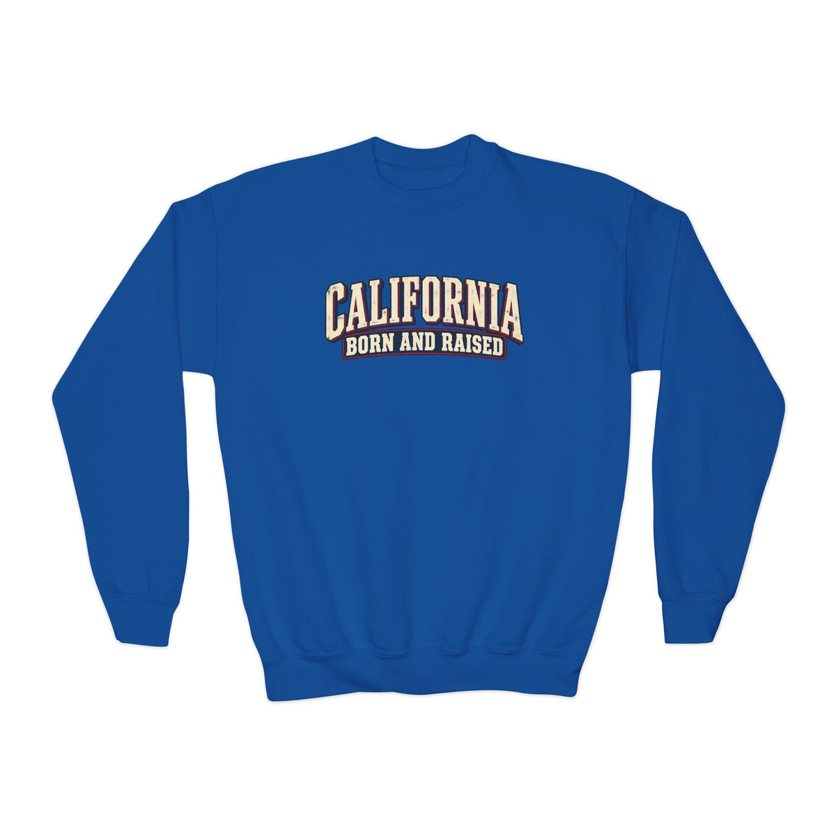 California Born and Raised Old-School Americana Unisex Youth Crewneck Sweatshirt Graphic