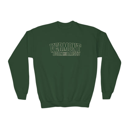 Vermont Born and Raised Premium Vermont Heritage Unisex Youth Crewneck Sweatshirt