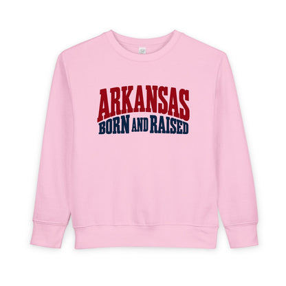 Arkansas Born and Raised Bold Vintage State Pride Unisex Toddler Sweatshirt