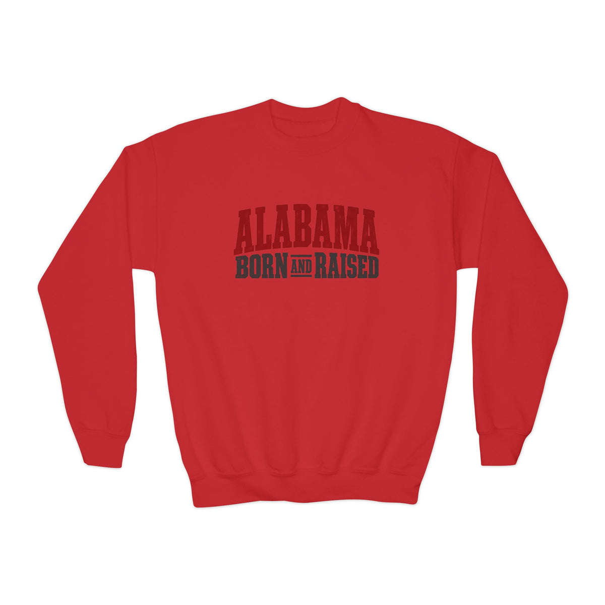 Alabama Born and Raised Rugged Workwear Unisex Youth Crewneck Sweatshirt Graphic