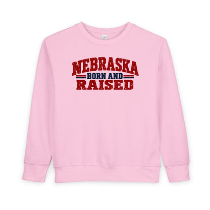 Nebraska Born and Raised Vintage Farmhouse Unisex Toddler Sweatshirt Graphic