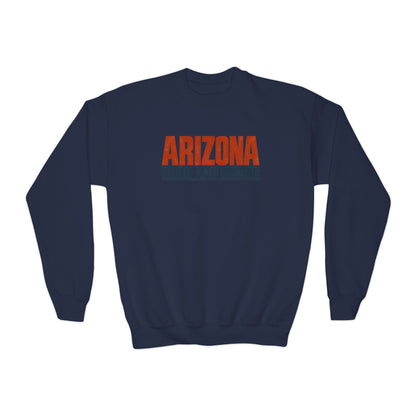 Arizona Born and Raised Modern Streetwear Unisex Youth Crewneck Sweatshirt Graphic