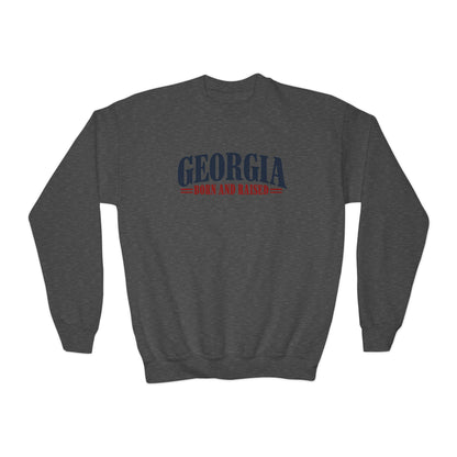 Georgia Born and Raised Premium Heritage Unisex Youth Crewneck Sweatshirt