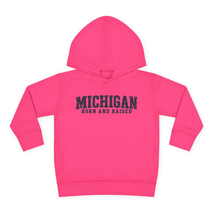 Michigan Born and Raised Rustic Midwest Unisex Toddler Pullover Fleece Hoodie