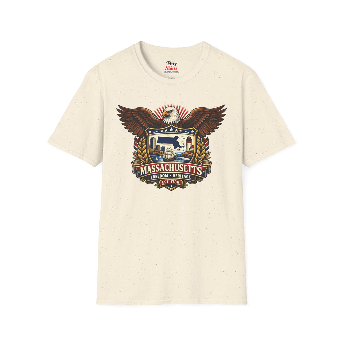 Massachusetts Americana Eagle Unisex Softstyle T Shirt State Pride Graphic Tee Collections FS03