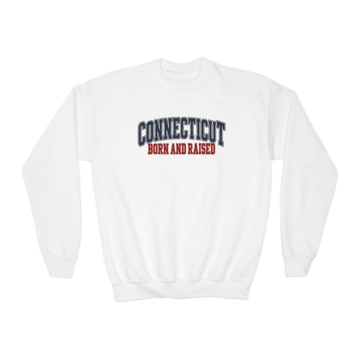 Connecticut Born and Raised Retro Collegiate Unisex Youth Crewneck Sweatshirt