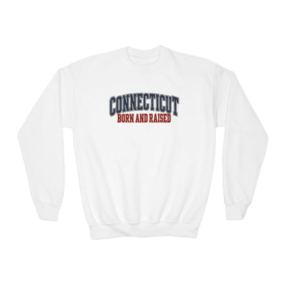 Connecticut Born and Raised Retro Collegiate Unisex Youth Crewneck Sweatshirt
