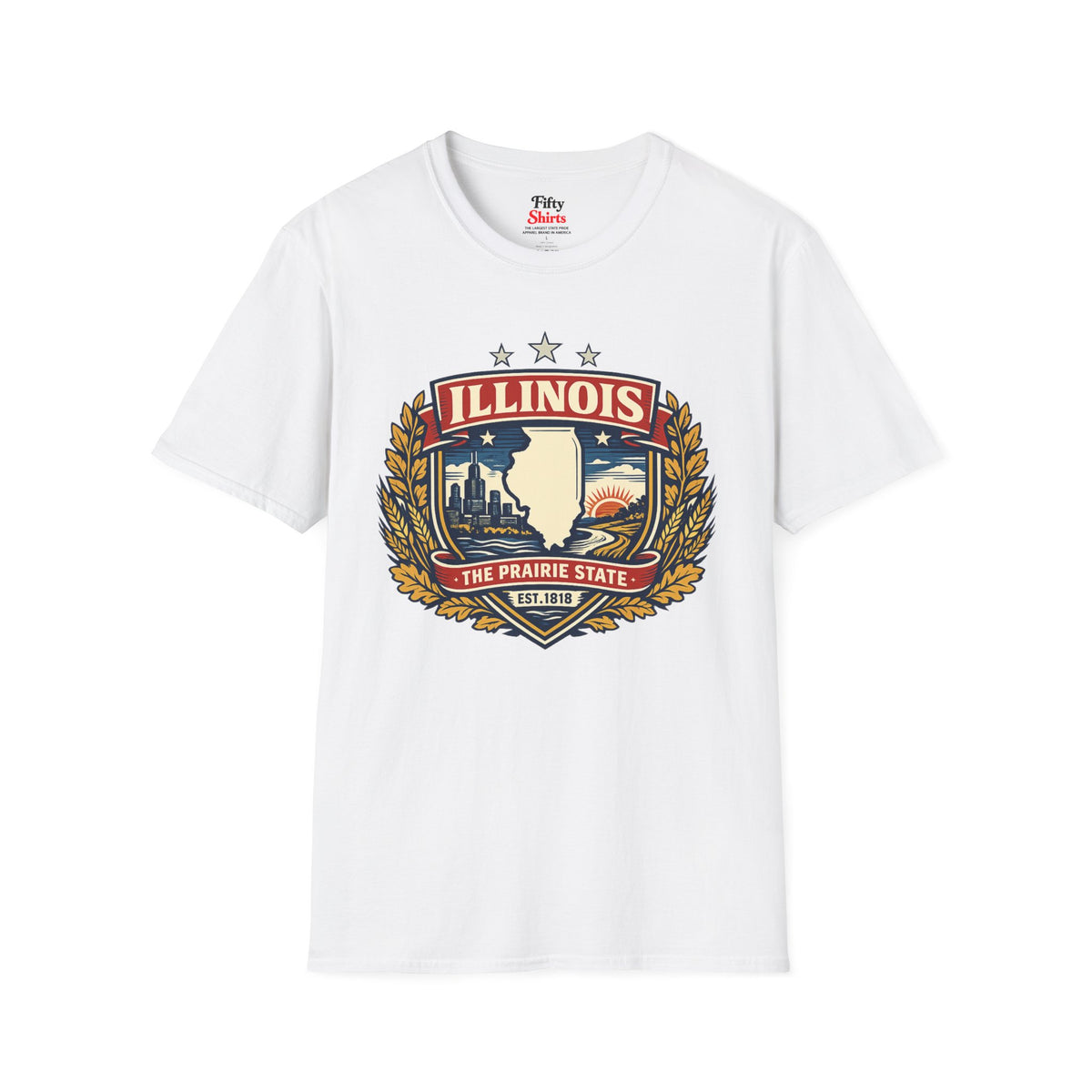 Illinois Heritage Badge Unisex Softstyle T Shirt State Pride Graphic Tee Collections FS03