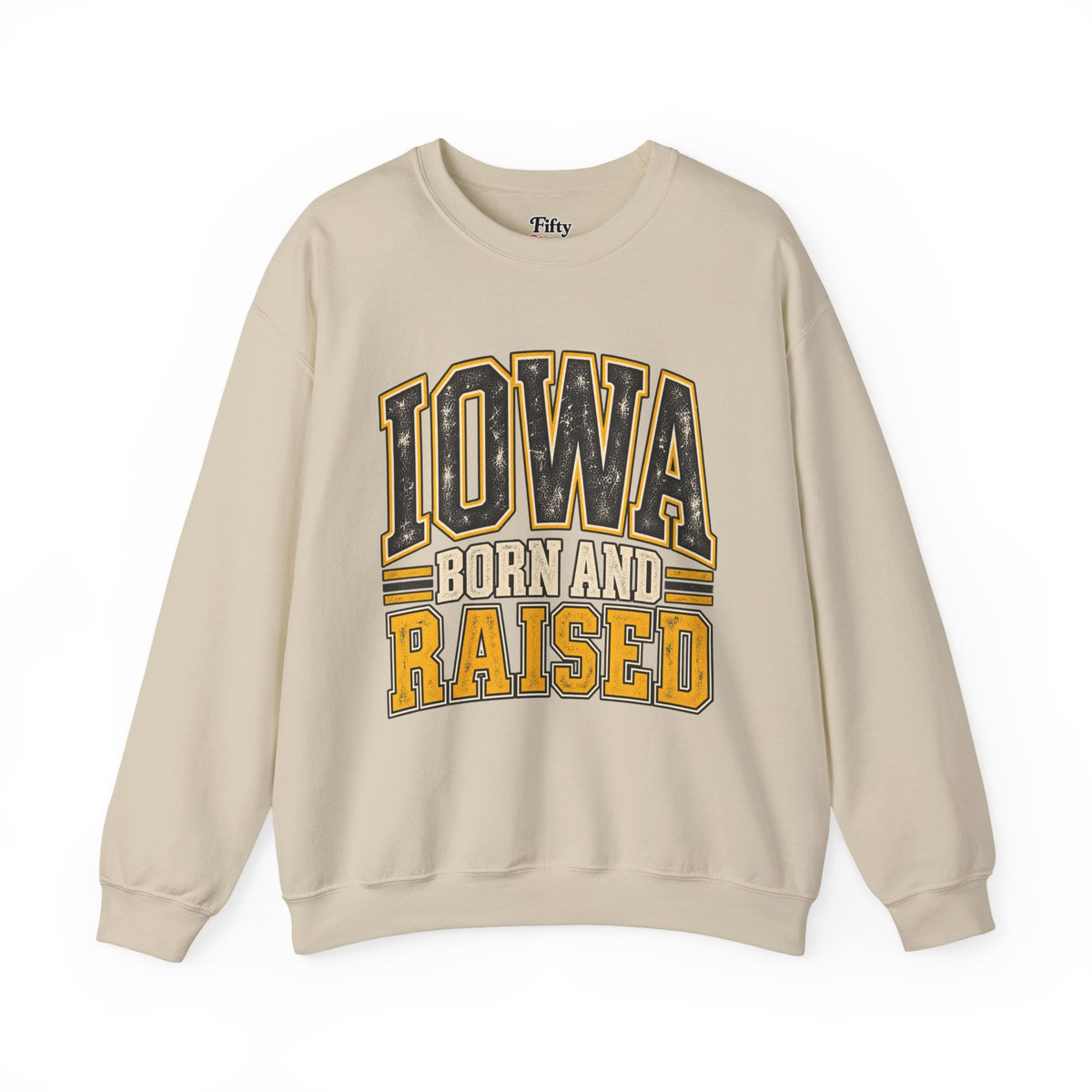 Iowa Born and Raised Unisex Crewneck Sweatshirt State Name Graphic