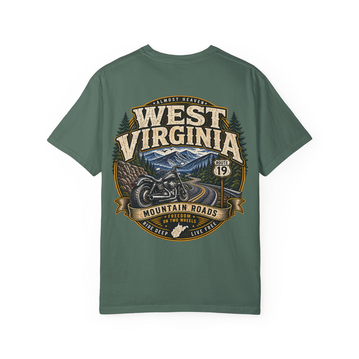 West Virginia Motorcycle Roads Unisex Comfort Color 1717 Streetwear Graphic Tee