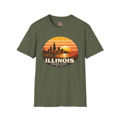 Illinois Skyline Sunset Unisex Softstyle T Shirt State Pride Graphic Tee Collections FS03