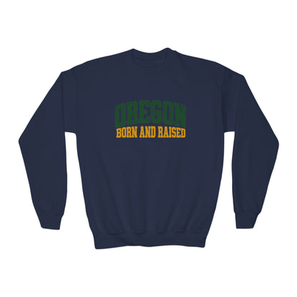 Oregon Born and Raised Vintage Collegiate Unisex Youth Crewneck Sweatshirt Graphic
