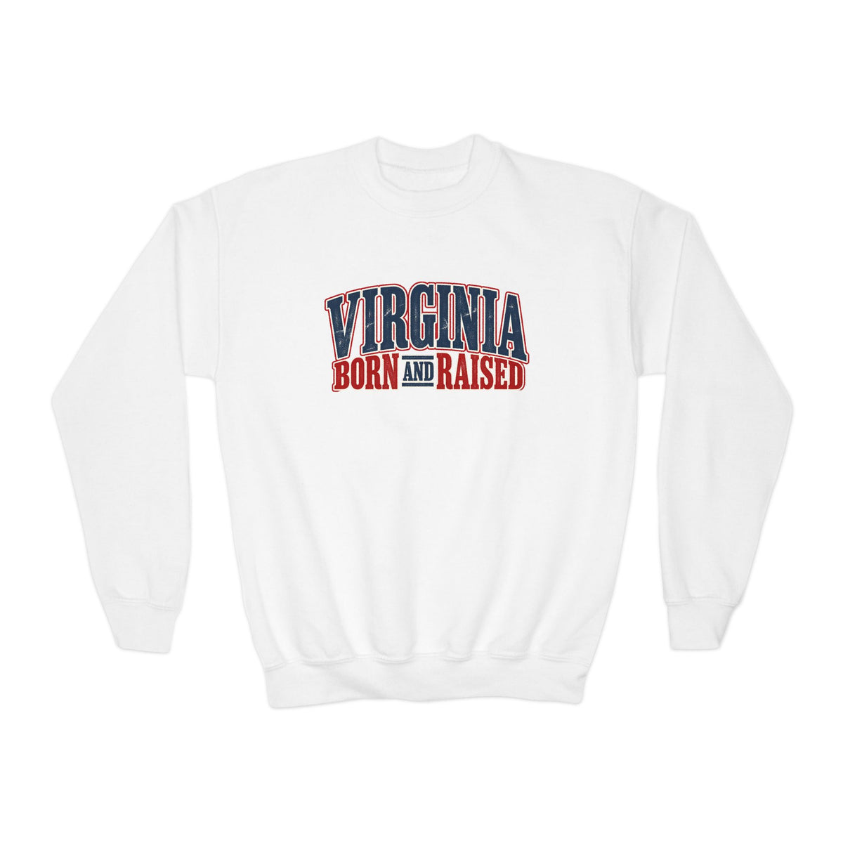 Virginia Born and Raised Classic Americana Badge Unisex Youth Crewneck Sweatshirt Graphic