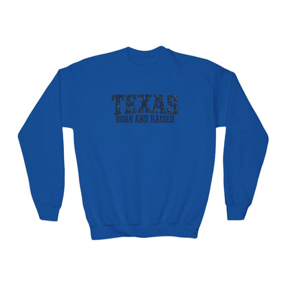 Texas Born and Raised Premium Streetwear Unisex Youth Crewneck Sweatshirt Graphic