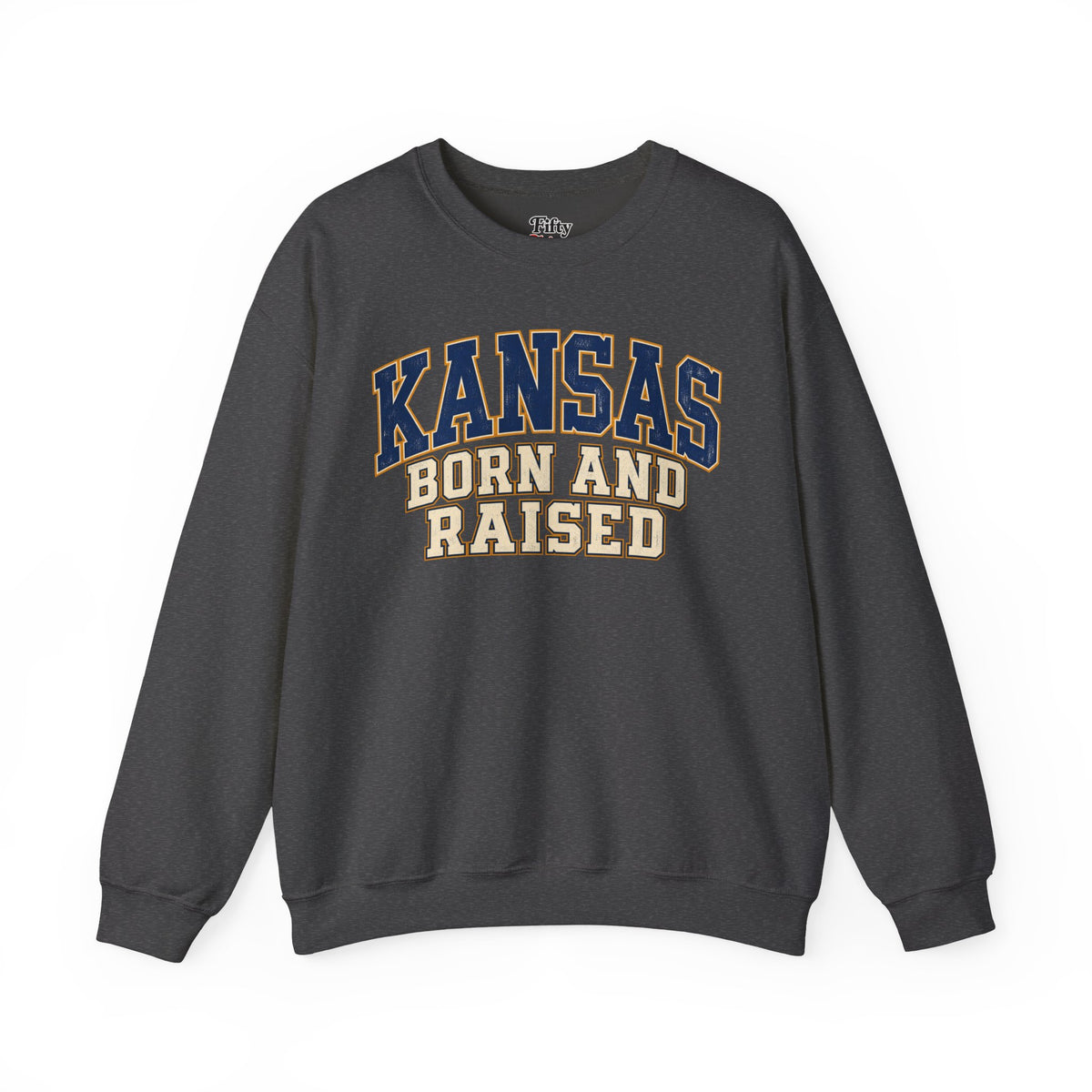 Kansas Born and Raised Unisex Crewneck Sweatshirt State Name Graphic