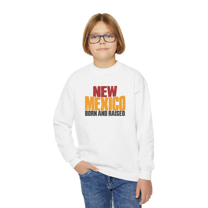 New Mexico Born and Raised Bold Streetwear Unisex Youth Crewneck Sweatshirt Graphic