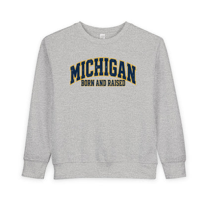 Michigan Born and Raised Old-School Athletic Unisex Toddler Sweatshirt