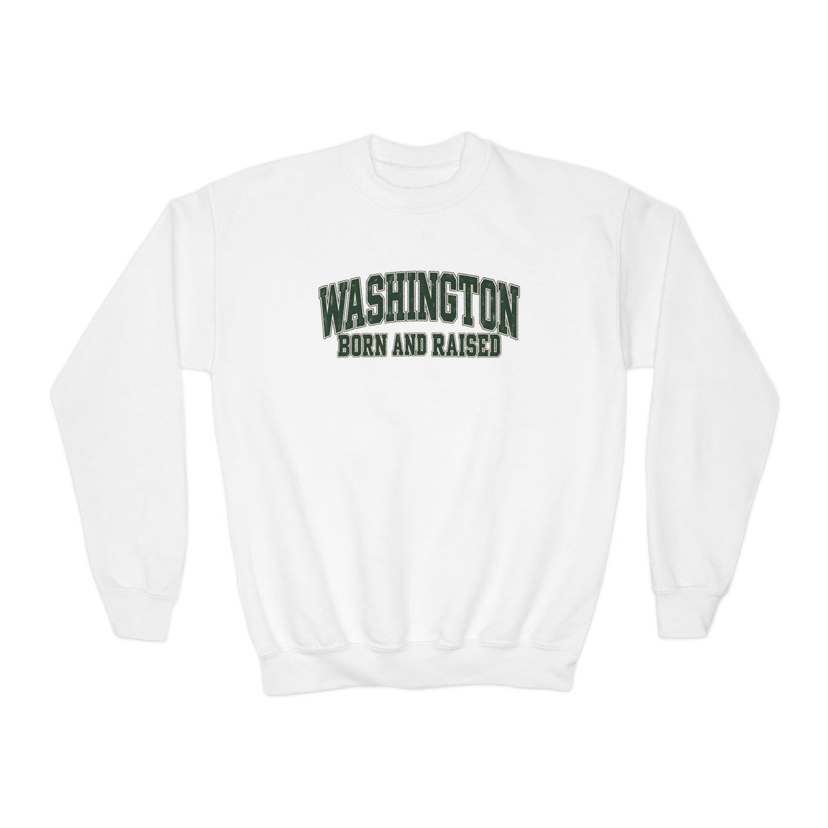 Washington Born and Raised Classic Collegiate Unisex Youth Crewneck Sweatshirt Graphic