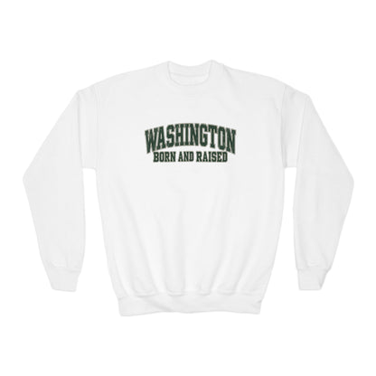 Washington Born and Raised Classic Collegiate Unisex Youth Crewneck Sweatshirt Graphic
