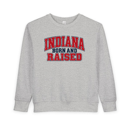Indiana Born and Raised Vintage Collegiate Unisex Toddler Sweatshirt