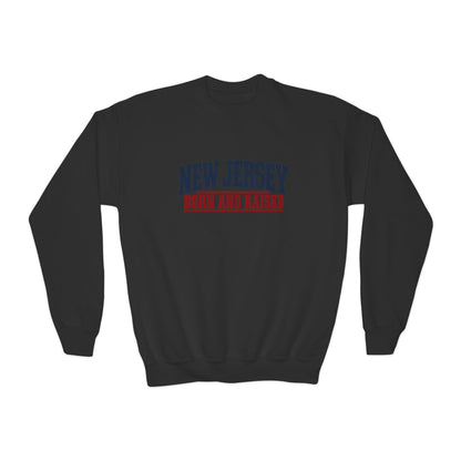 New Jersey Born and Raised Vintage Americana Unisex Youth Crewneck Sweatshirt Graphic