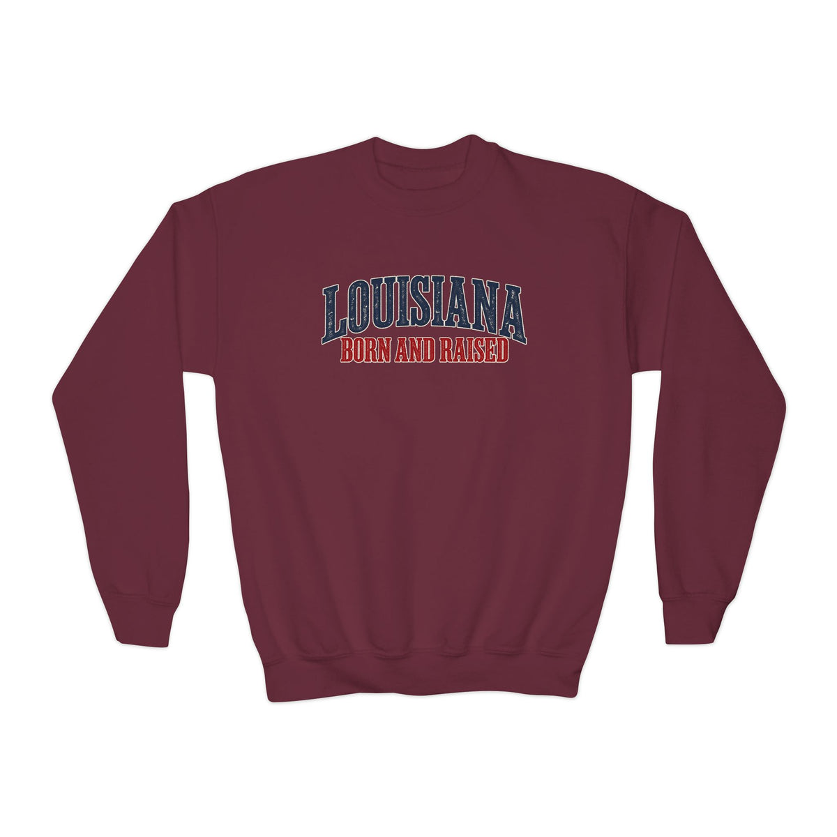Louisiana Born and Raised Southern Heritage Unisex Youth Crewneck Sweatshirt Graphic
